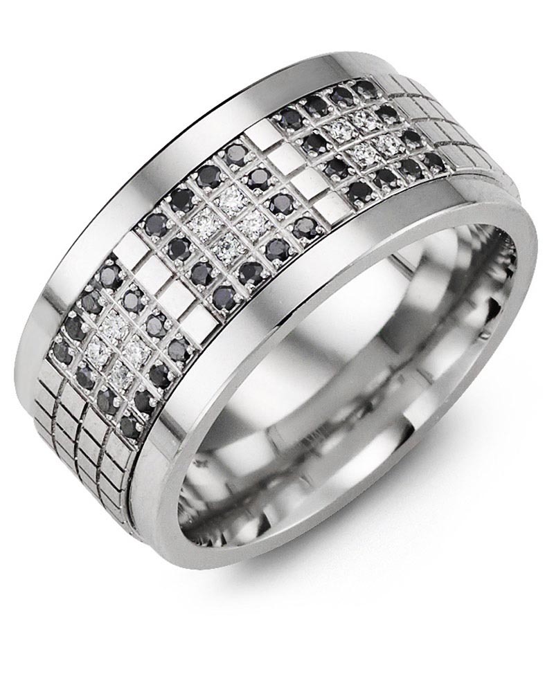 Men's & Women's Tungsten & White Gold + 48 Black White Diamonds 0.48ct Wedding Band