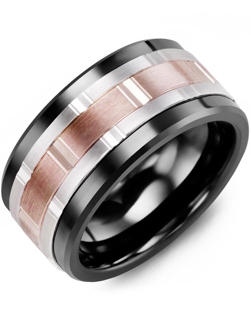 Men's & Women's Black Ceramic & White/Rose Gold Wedding Band