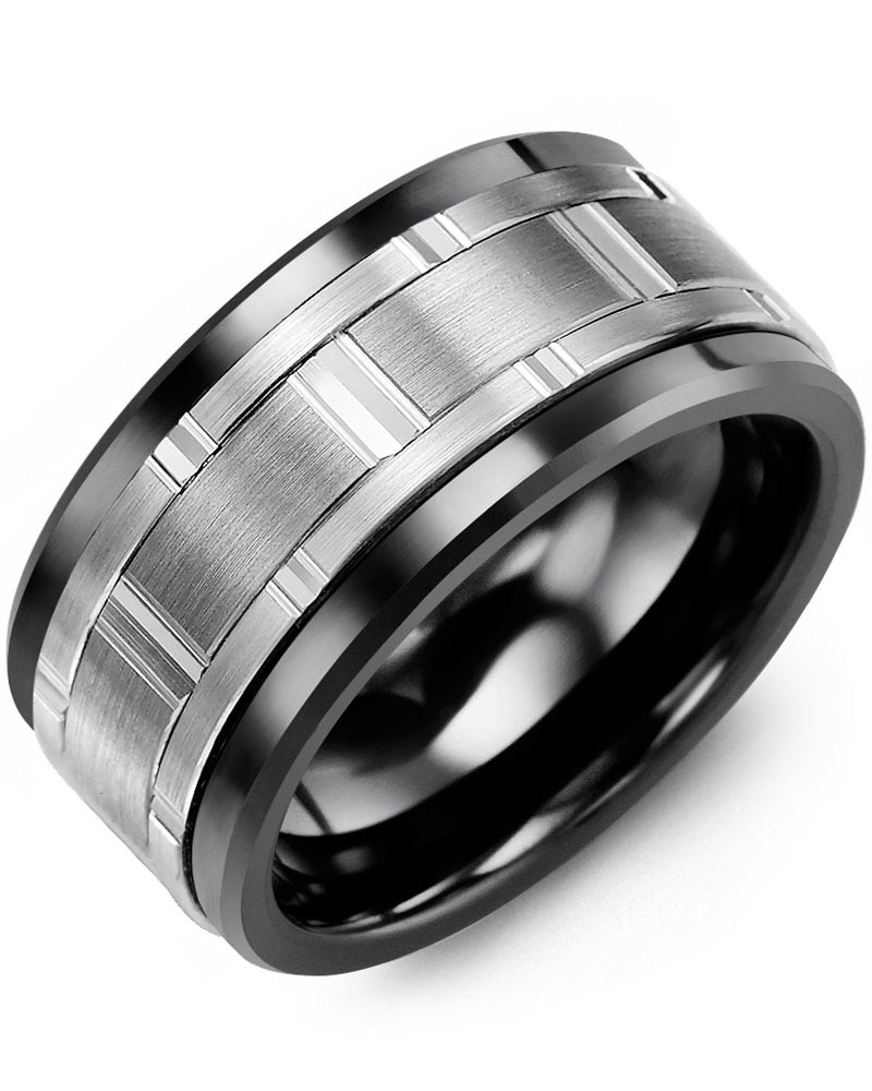 Men's & Women's Black Ceramic & White Gold Wedding Band