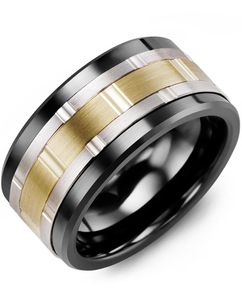 Men's & Women's Black Ceramic & White/Yellow Gold Wedding Band