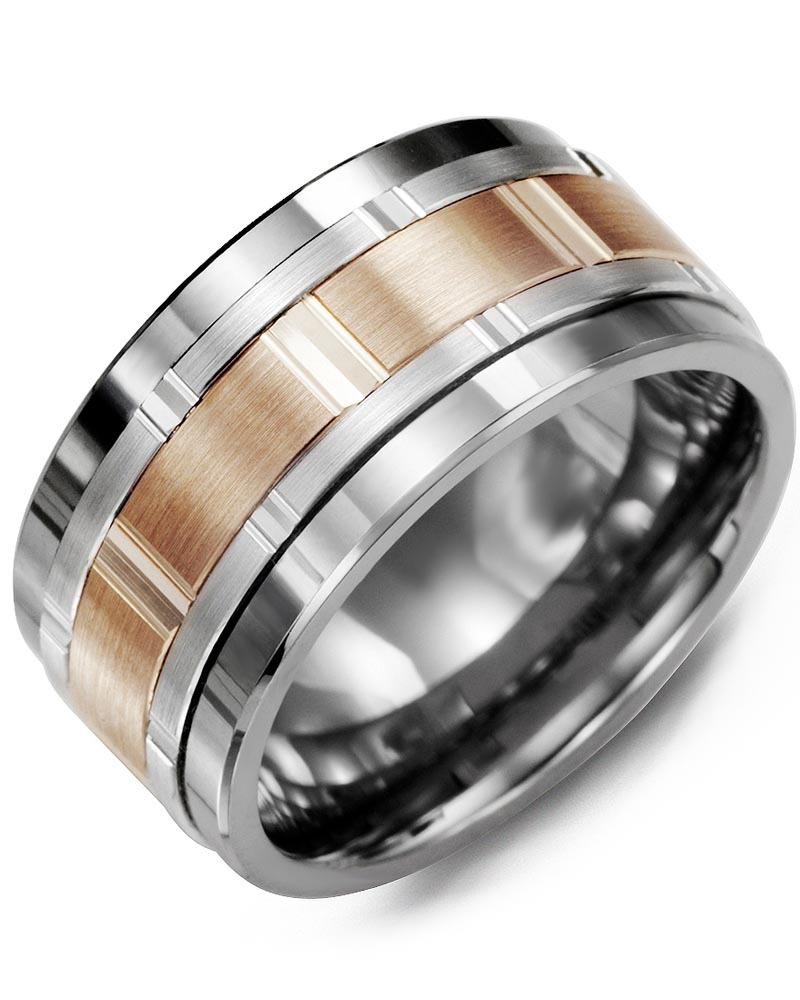 Men's & Women's Tungsten & White/Rose Gold Wedding Band from MADANI Rings. Wedding bands, fashion rings, promise rings, made of Tungsten, Ceramic, Cobalt, and Gold. View the collection at madanirings.com