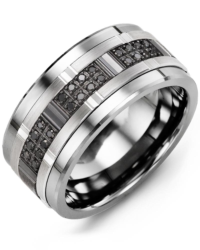 Men's & Women's Tungsten & White/Black Gold + 24 Black Diamonds 0.24ct Wedding Band from MADANI Rings. Wedding bands, fashion rings, promise rings, made of Tungsten, Ceramic, Cobalt, and Gold. View the collection at madanirings.com