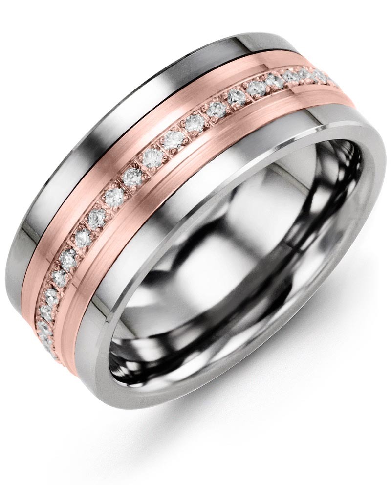 Men's & Women's Cobalt & Rose Gold + 21 Diamonds 0.21ct Wedding Band