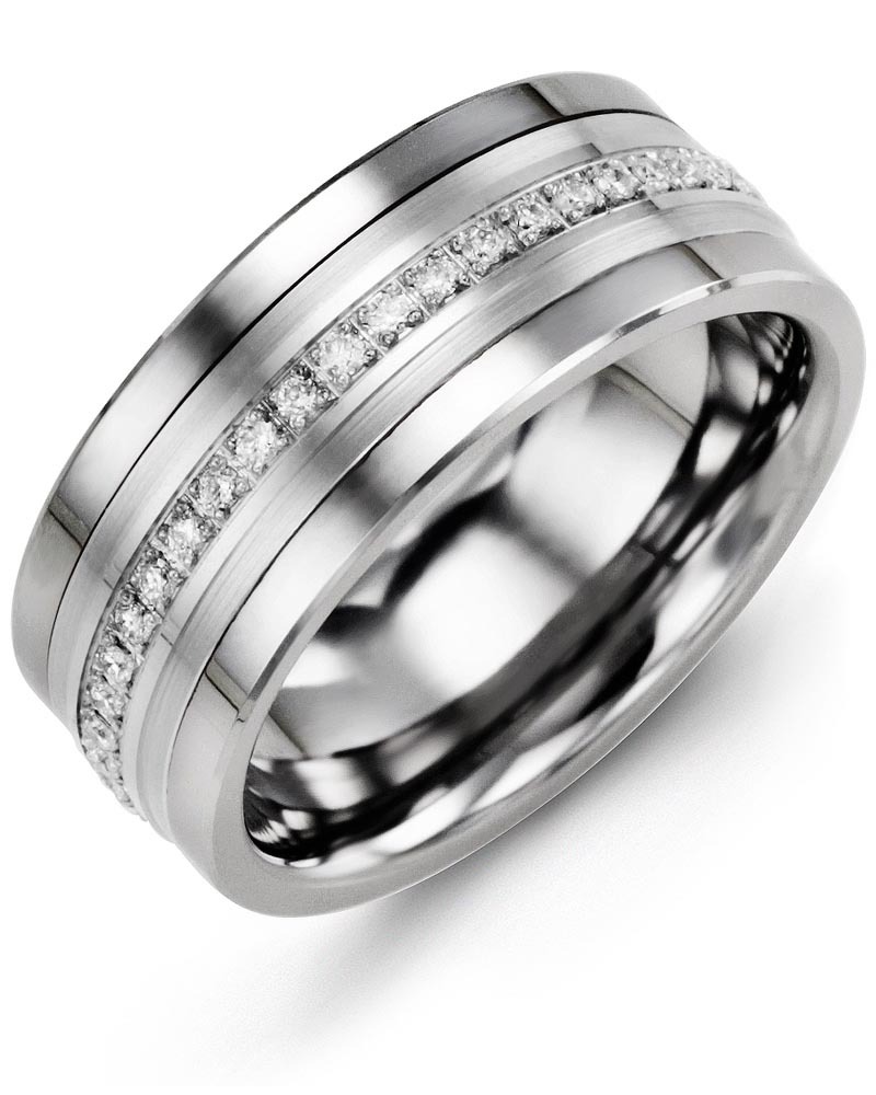 Men's & Women's Cobalt & White Gold + 21 Diamonds 0.21ct Wedding Band from MADANI Rings. Wedding bands, fashion rings, promise rings, made of Tungsten, Ceramic, Cobalt, and Gold. View the collection at madanirings.com