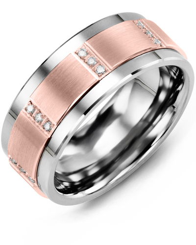 Men's & Women's Tungsten & Rose Gold + 12 Diamonds 0.12ct Wedding Band
