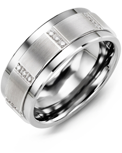 Men's & Women's Tungsten & White Gold + 12 Diamonds 0.12ct Wedding Band from MADANI Rings. Wedding bands, fashion rings, promise rings, made of Tungsten, Ceramic, Cobalt, and Gold. View the collection at madanirings.com