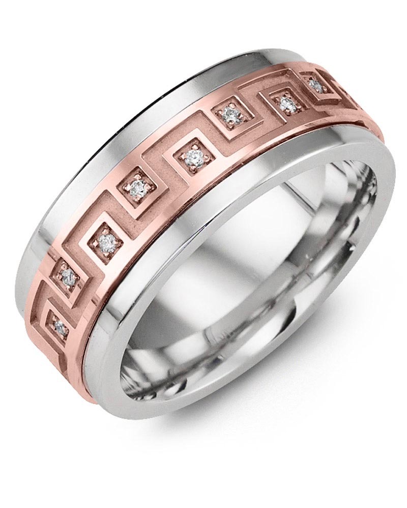 Men's & Women's Cobalt & Rose Gold + 9 Diamonds 0.09ct Wedding Band from MADANI Rings. Wedding bands, fashion rings, promise rings, made of Tungsten, Ceramic, Cobalt, and Gold. View the collection at madanirings.com
