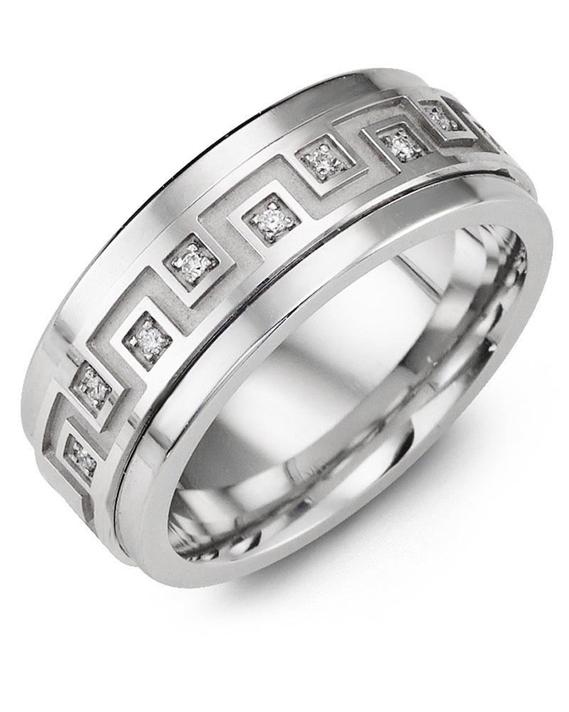 Men's & Women's Cobalt & White Gold + 9 Diamonds 0.09ct Wedding Band