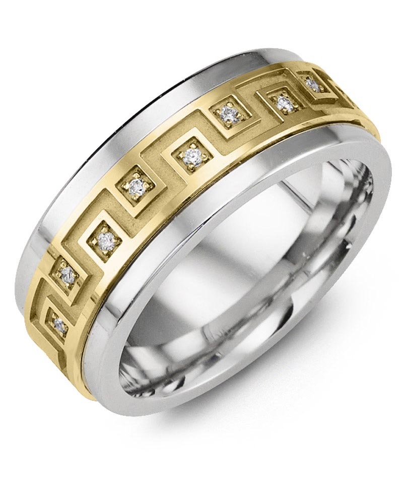 Men's & Women's Cobalt & Yellow Gold + 9 Diamonds 0.09ct Wedding Band