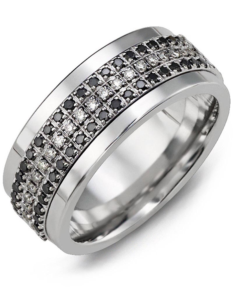 Men's & Women's Cobalt & White Gold + 63 Black White Diamonds 0.63ct Wedding Band from MADANI Rings. Wedding bands, fashion rings, promise rings, made of Tungsten, Ceramic, Cobalt, and Gold. View the collection at madanirings.com