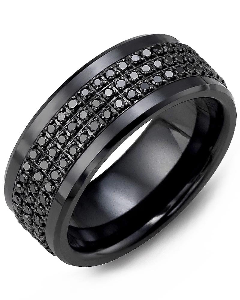 Men's & Women's Black Ceramic & Black Gold + 135 Black Diamonds 1.35ct Wedding Band from MADANI Rings. Wedding bands, fashion rings, promise rings, made of Tungsten, Ceramic, Cobalt, and Gold. View the collection at madanirings.com