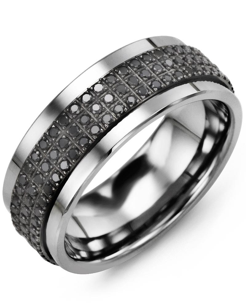 Men's & Women's Tungsten & Black Gold + 135 Black Diamonds 1.35ct Wedding Band