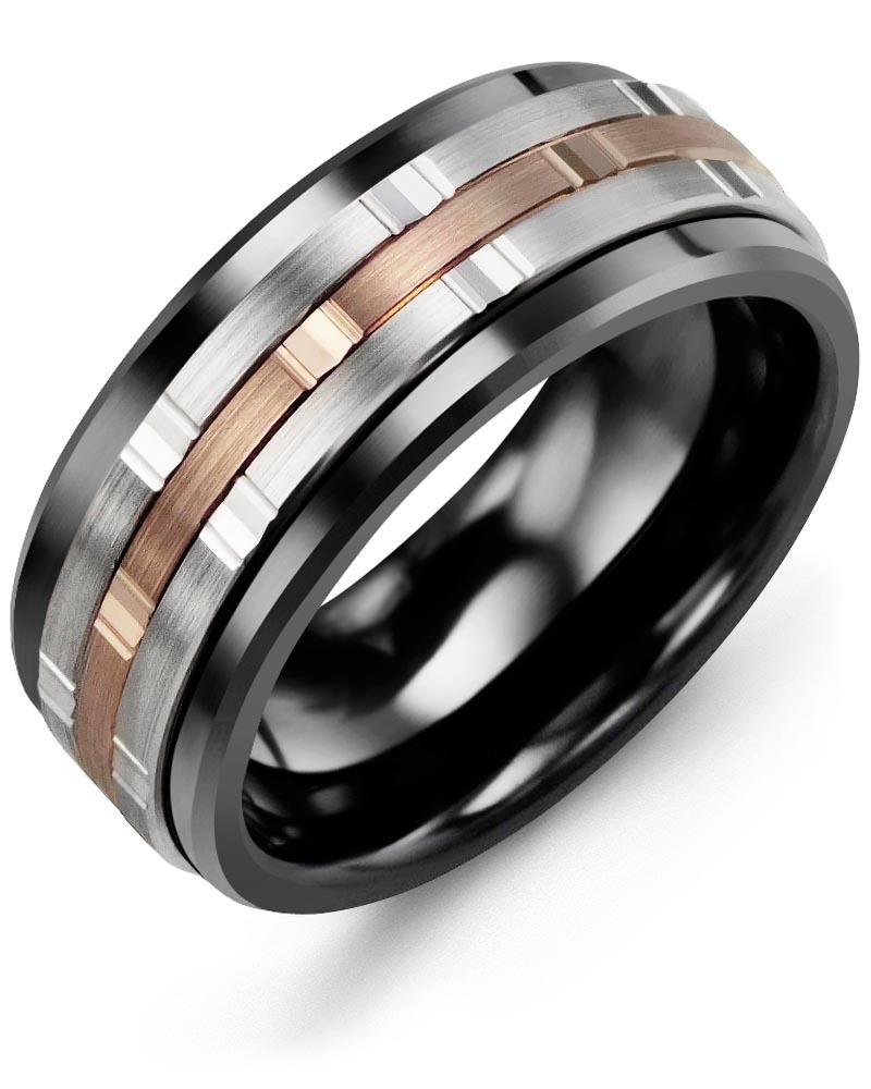 Men's & Women's Black Ceramic & White/Rose Gold Wedding Band