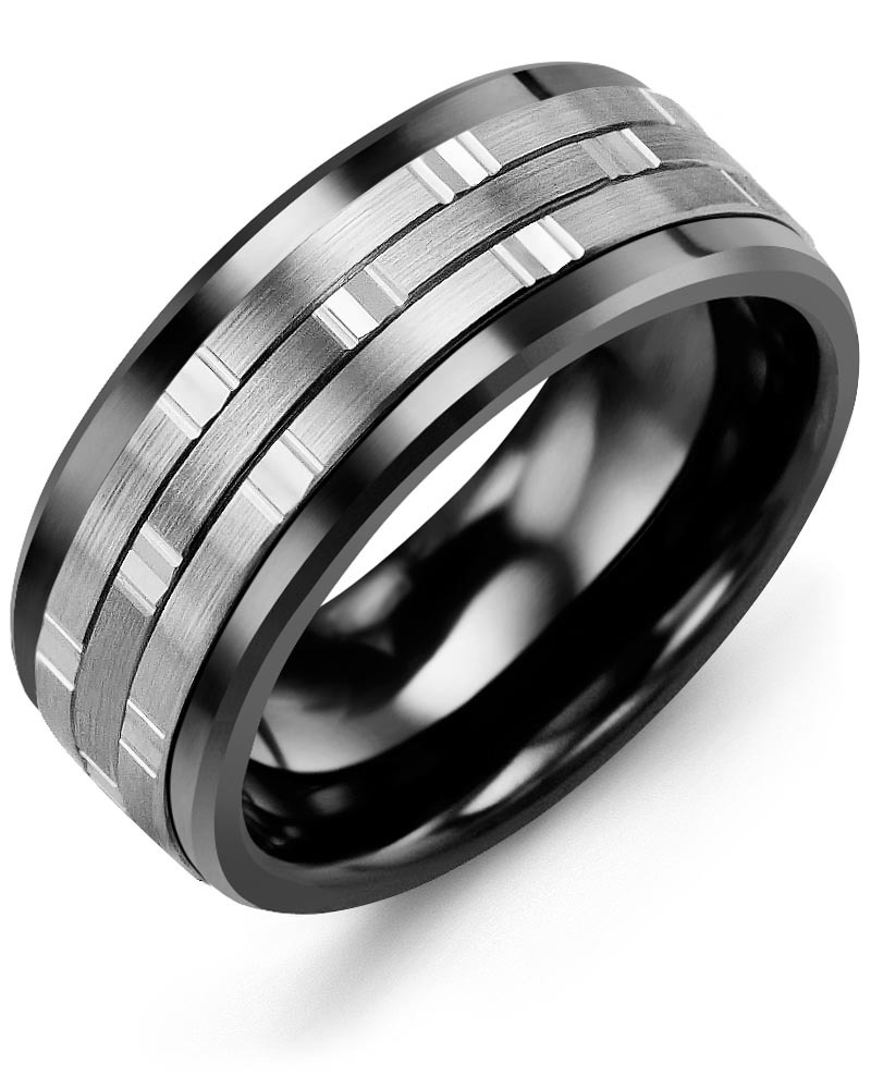 Men's & Women's Black Ceramic & White Gold Wedding Band
