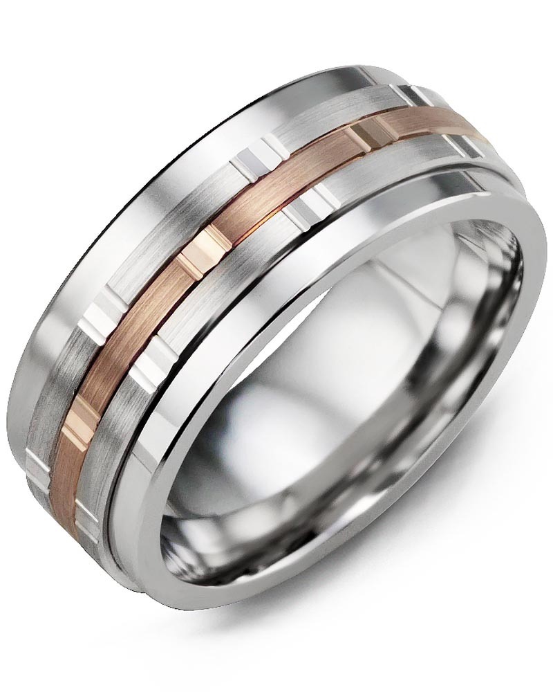 Men's & Women's Cobalt & White/Rose Gold Wedding Band from MADANI Rings. Wedding bands, fashion rings, promise rings, made of Tungsten, Ceramic, Cobalt, and Gold. View the collection at madanirings.com