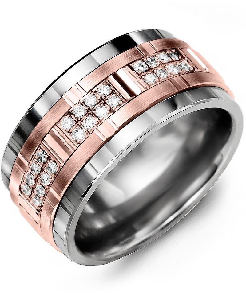 Men's & Women's Tungsten & Rose Gold + 24 Diamonds 0.24ct Wedding Band