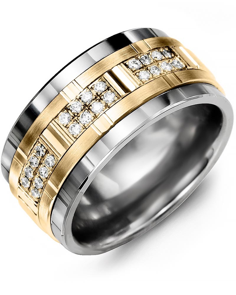 Men's & Women's Tungsten & Yellow Gold + 24 Diamonds 0.24ct Wedding Band