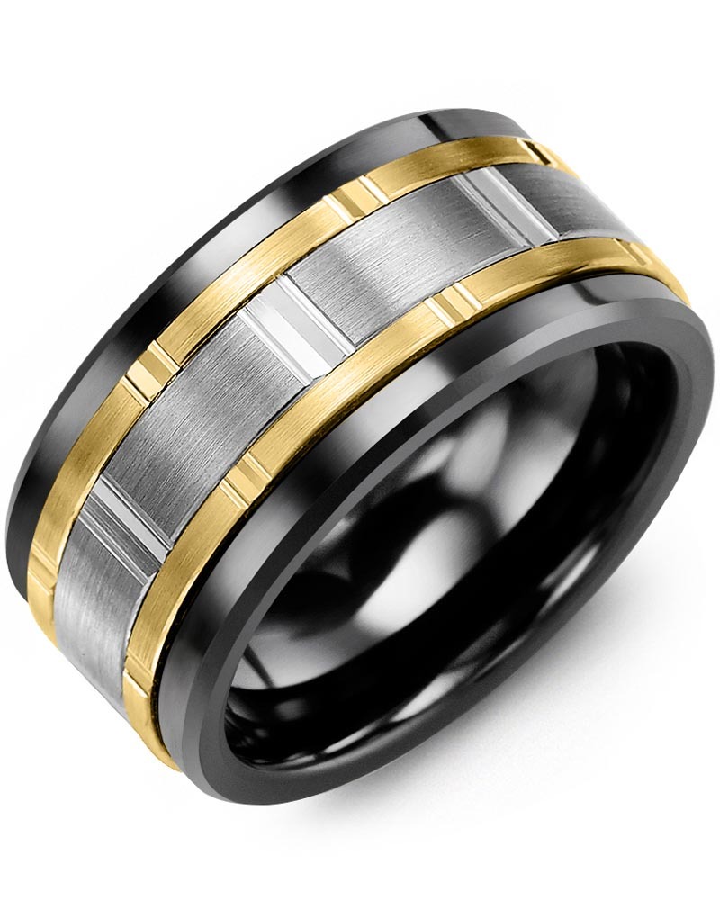 Men's & Women's Black Ceramic & White/Yellow Gold Wedding Band