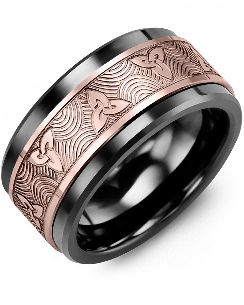 Men's & Women's Black Ceramic & Rose Gold Wedding Band