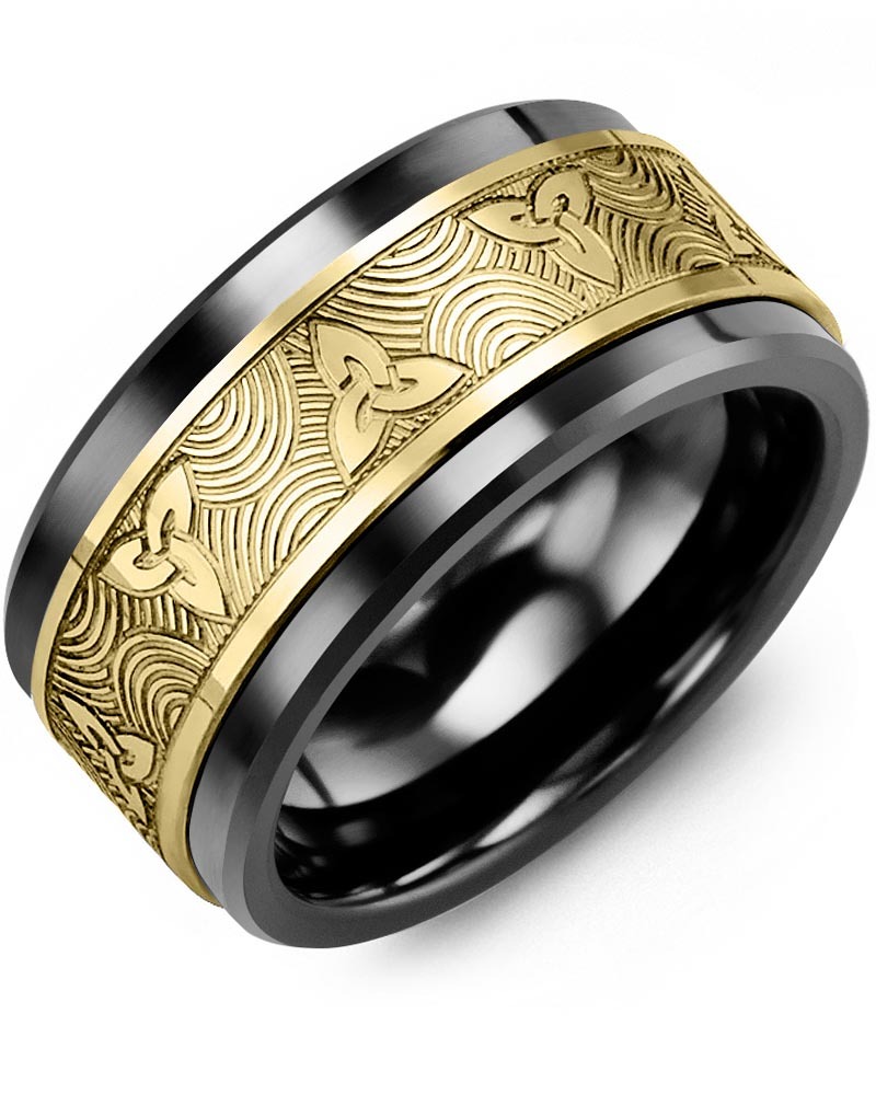Men's & Women's Black Ceramic & Yellow Gold Wedding Band