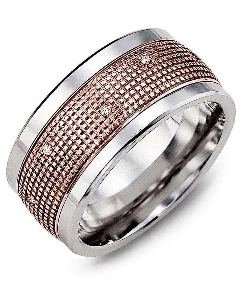 Men's & Women's Cobalt & Rose Gold + 12 Diamonds 0.12ct Wedding Band