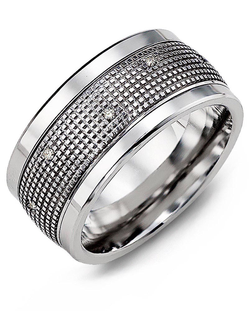 Men's & Women's Cobalt & White Gold + 12 Diamonds 0.12ct Wedding Band from MADANI Rings. Wedding bands, fashion rings, promise rings, made of Tungsten, Ceramic, Cobalt, and Gold. View the collection at madanirings.com