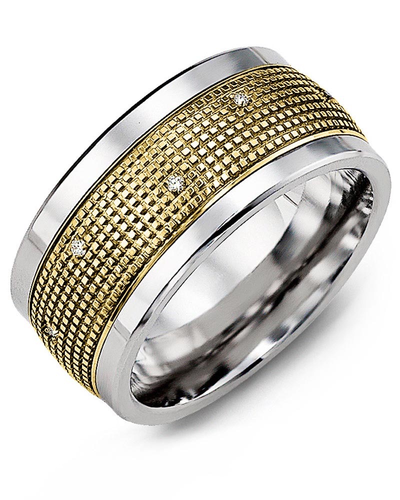 Men's & Women's Cobalt & Yellow Gold + 12 Diamonds 0.12ct Wedding Band