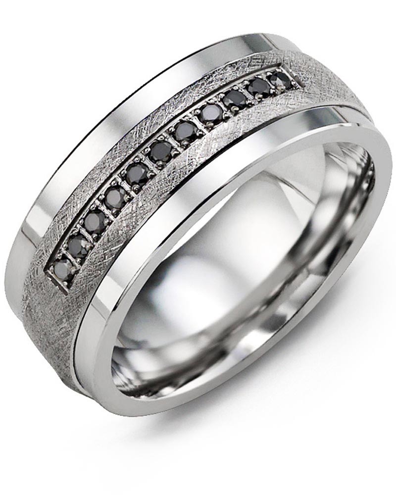 Men's & Women's Cobalt & White Gold + 11 Black Diamonds 0.11ct Wedding Band from MADANI Rings. Wedding bands, fashion rings, promise rings, made of Tungsten, Ceramic, Cobalt, and Gold. View the collection at madanirings.com