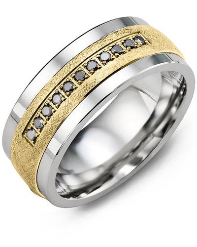 Men's & Women's Cobalt & Yellow Gold + 11 Black Diamonds 0.11ct Wedding Band