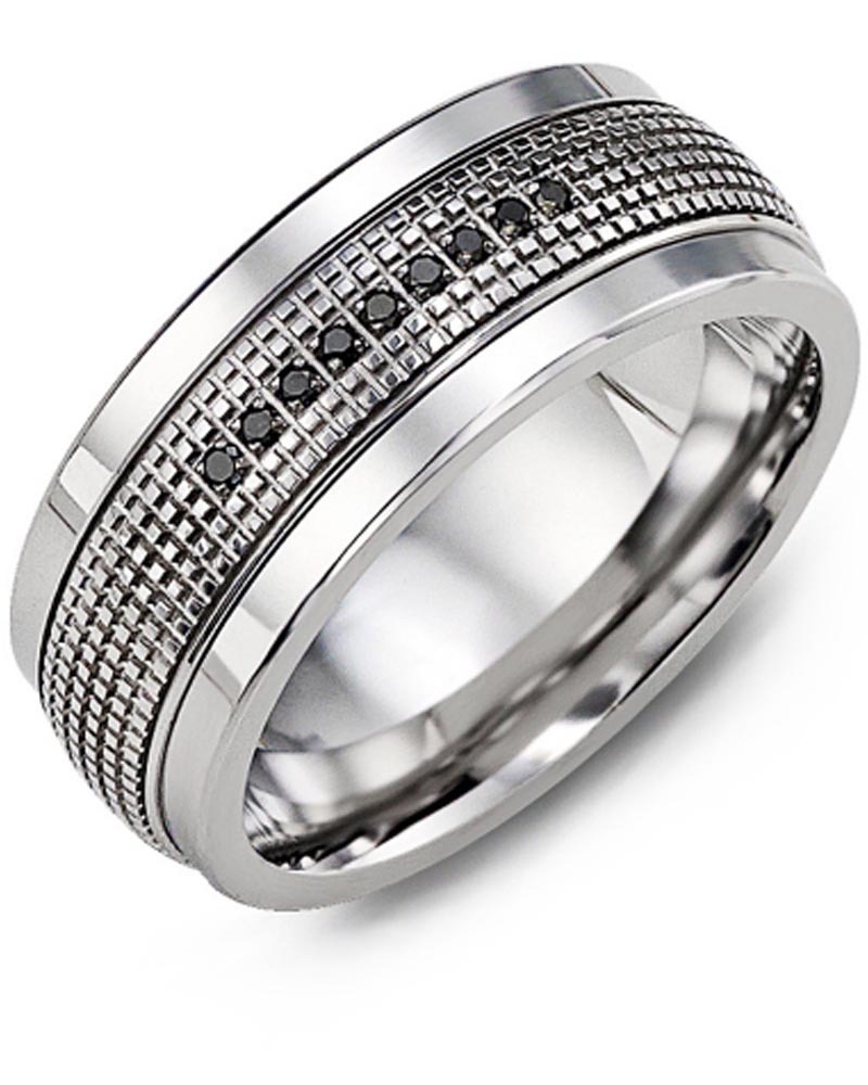 Men's & Women's Tungsten & White Gold + 9 Black Diamonds 0.09ct Wedding Band