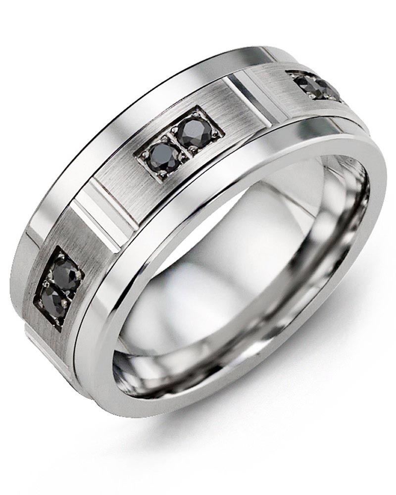 Men's & Women's Cobalt & White Gold + 6 Black Diamonds 0.18ct Wedding Band from MADANI Rings. Wedding bands, fashion rings, promise rings, made of Tungsten, Ceramic, Cobalt, and Gold. View the collection at madanirings.com