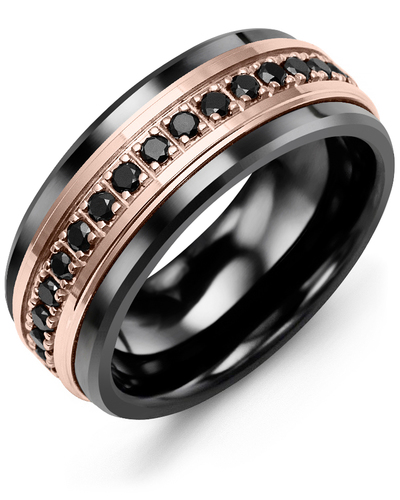 Men's & Women's Black Ceramic & Rose Gold + 17 Black Diamonds 0.51ct Wedding Band