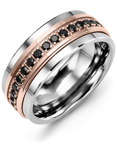 Men's & Women's Cobalt & Rose Gold + 17 Black Diamonds 0.51ct Wedding Band