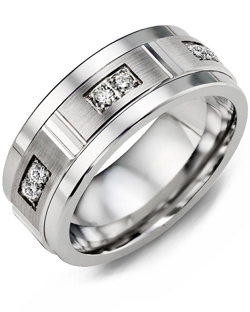 Men's & Women's Cobalt & White Gold + 6 Diamonds 0.18ct Wedding Band from MADANI Rings. Wedding bands, fashion rings, promise rings, made of Tungsten, Ceramic, Cobalt, and Gold. View the collection at madanirings.com