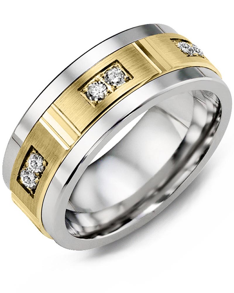 Men's & Women's Cobalt & Yellow Gold + 6 Diamonds 0.18ct Wedding Band