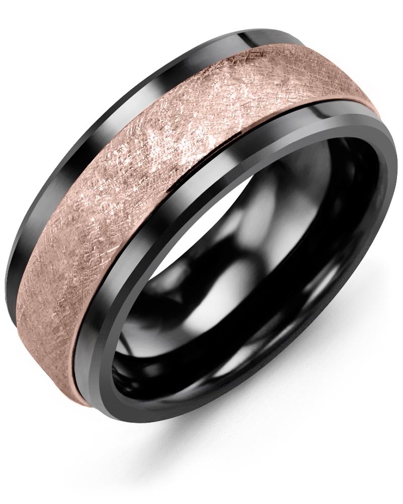 Men's & Women's Black Ceramic & Rose Gold Wedding Band