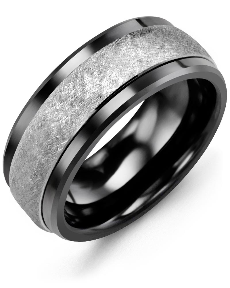 Men's & Women's Black Ceramic & White Gold Wedding Band