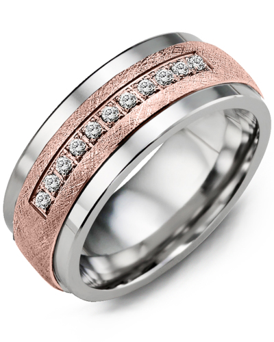 Men's & Women's Tungsten & Rose Gold + 11 Diamonds 0.11ct Wedding Band