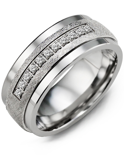 Men's & Women's Tungsten & White Gold + 11 Diamonds 0.11ct Wedding Band from MADANI Rings. Wedding bands, fashion rings, promise rings, made of Tungsten, Ceramic, Cobalt, and Gold. View the collection at madanirings.com