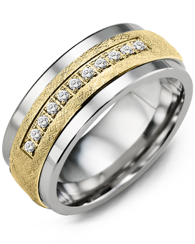 Men's & Women's Tungsten & Yellow Gold + 11 Diamonds 0.11ct Wedding Band