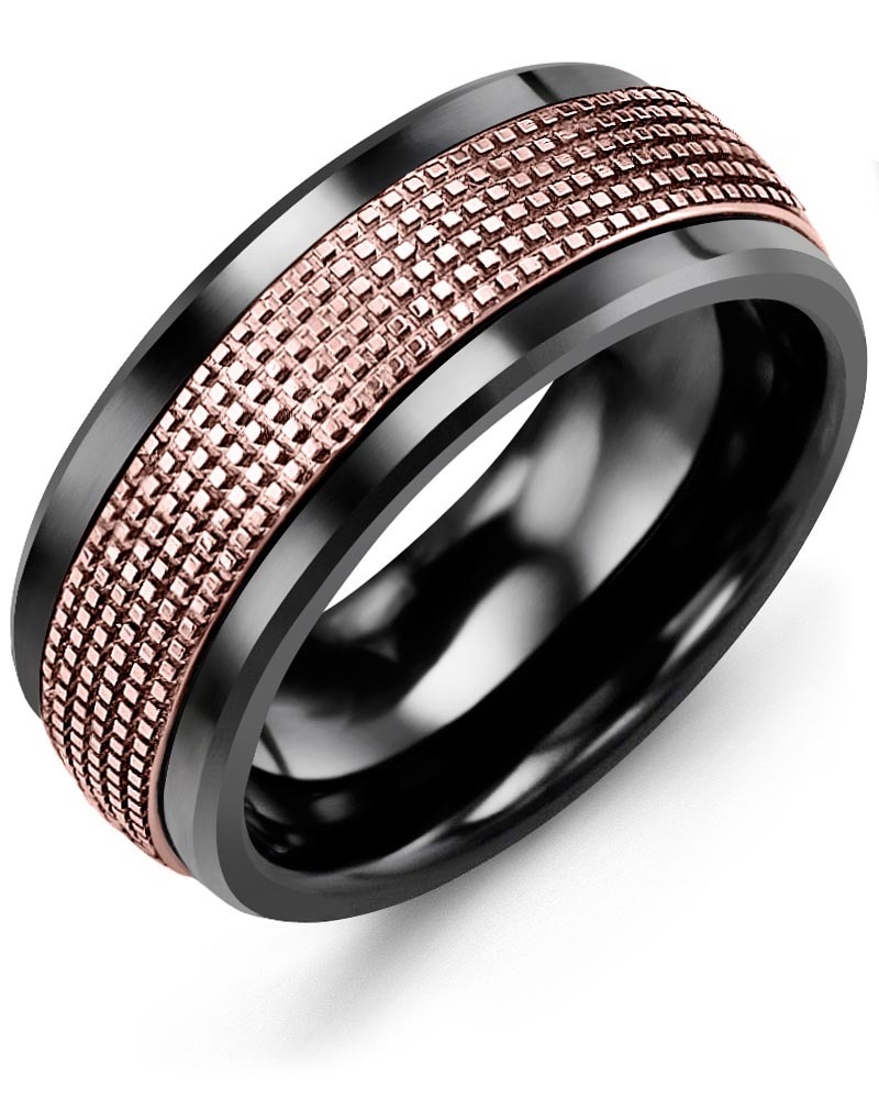 Men's & Women's Black Ceramic & Rose Gold Wedding Band