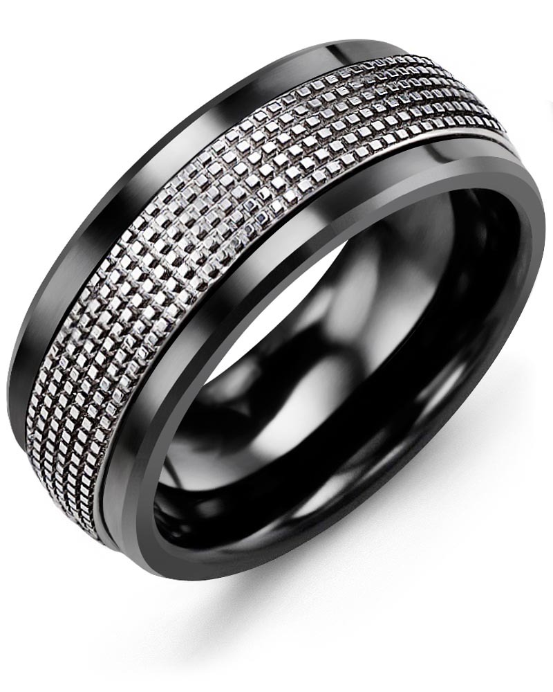 Men's & Women's Black Ceramic & White Gold Wedding Band