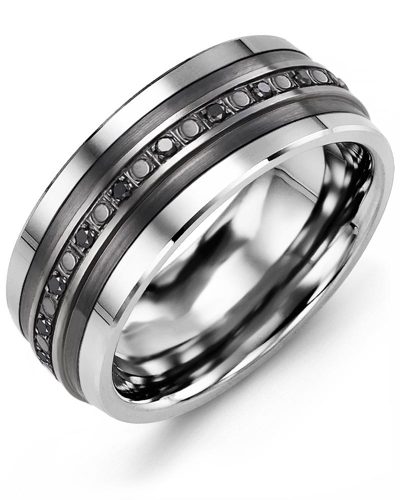 Men's & Women's Tungsten & Black Gold + 23 Black Diamonds 0.23ct Wedding Band