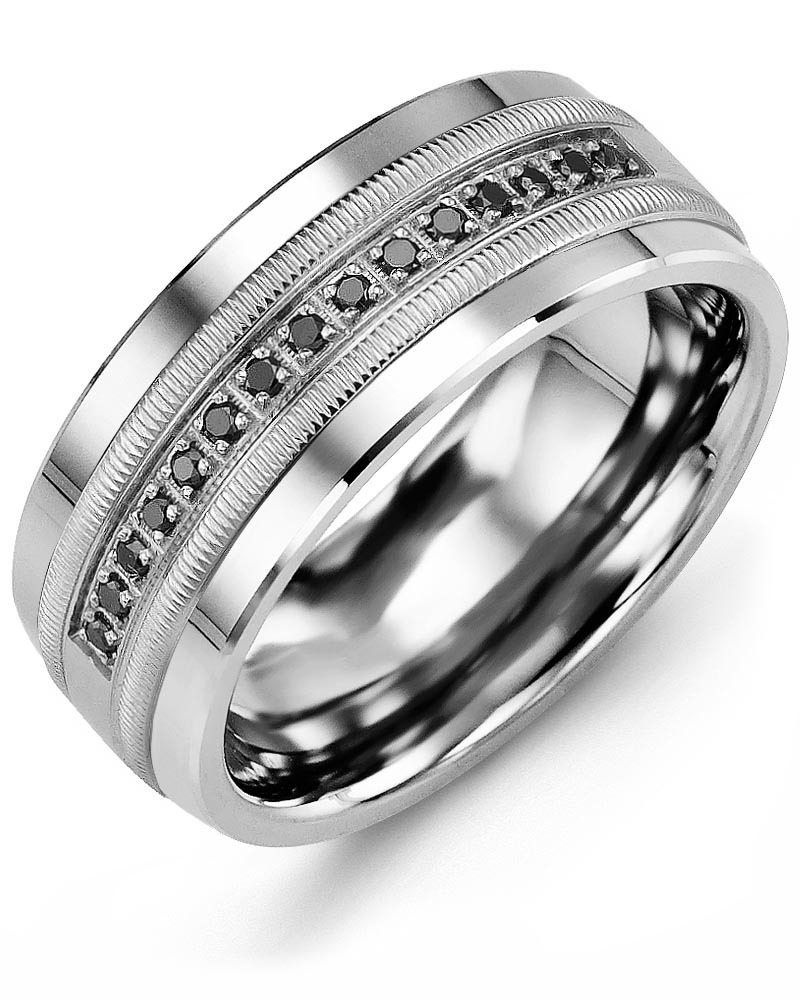 Men's & Women's Cobalt & White Gold + 15 Black Diamonds 0.15ct Wedding Band from MADANI Rings. Wedding bands, fashion rings, promise rings, made of Tungsten, Ceramic, Cobalt, and Gold. View the collection at madanirings.com