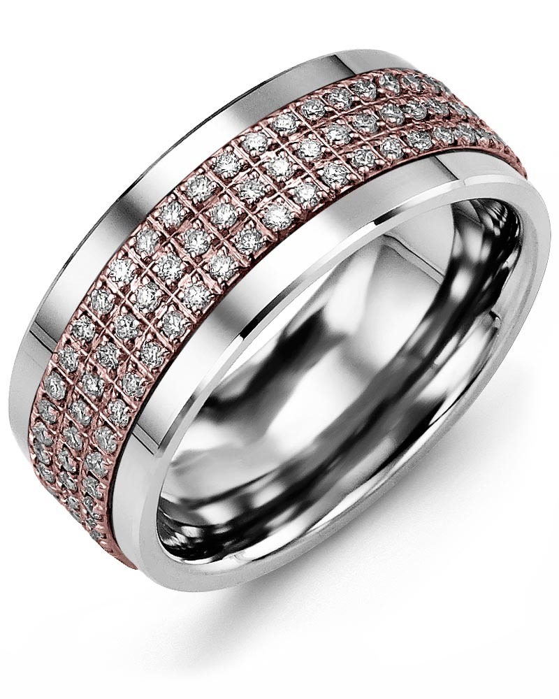 Men's & Women's Cobalt & Rose Gold + 135 Diamonds 1.35ct Wedding Band
