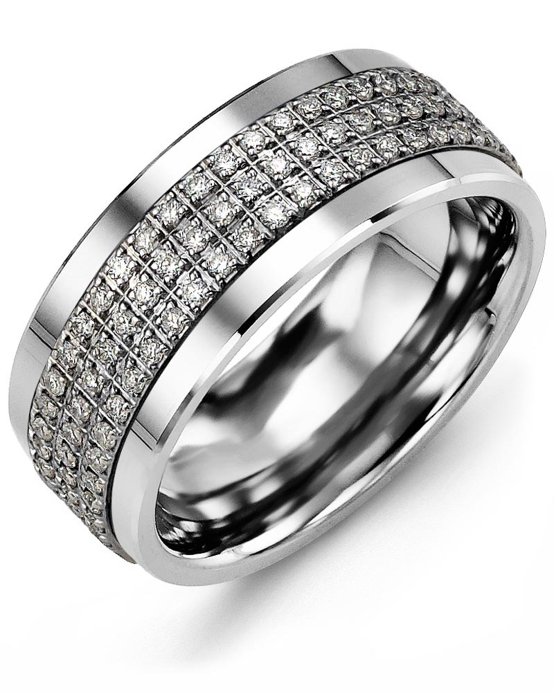 Men's & Women's Cobalt & White Gold + 135 Diamonds 1.35ct Wedding Band from MADANI Rings. Wedding bands, fashion rings, promise rings, made of Tungsten, Ceramic, Cobalt, and Gold. View the collection at madanirings.com