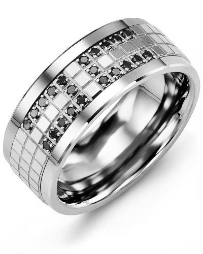 Men's & Women's Cobalt & White Gold + 22 Black Diamonds 0.22ct Wedding Band