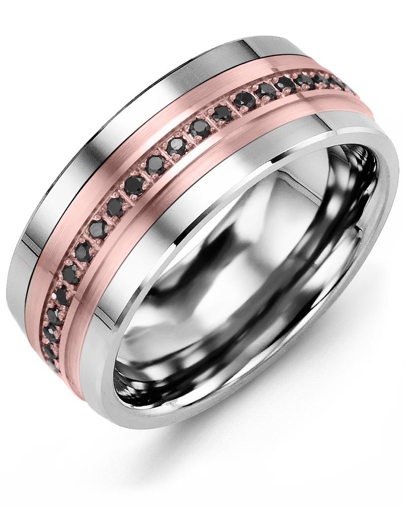Men's & Women's Cobalt & Rose Gold + 21 Black Diamonds 0.21ct Wedding Band