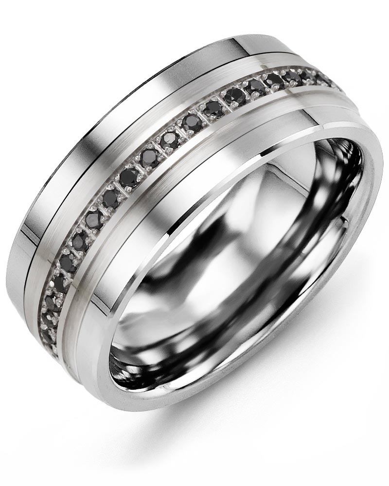 Men's & Women's Cobalt & White Gold + 21 Black Diamonds 0.21ct Wedding Band