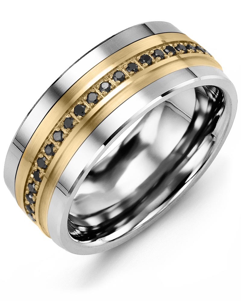 Men's & Women's Cobalt & Yellow Gold + 21 Black Diamonds 0.21ct Wedding Band